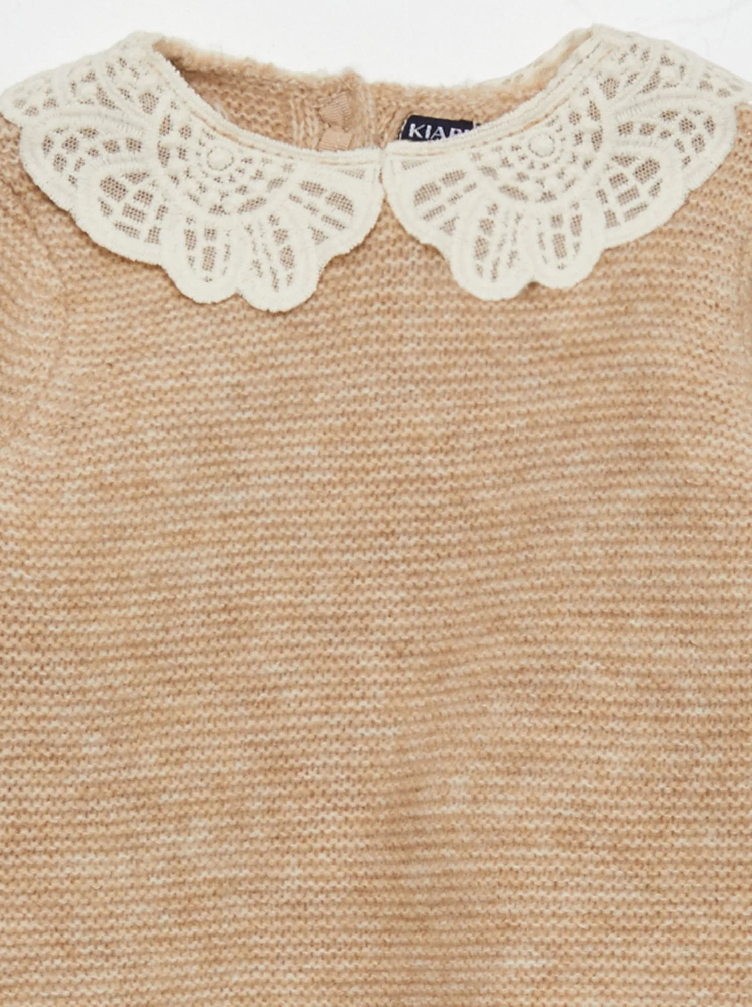 Pullover in maglia punto legaccio con colletto fantasia - BEIGE
