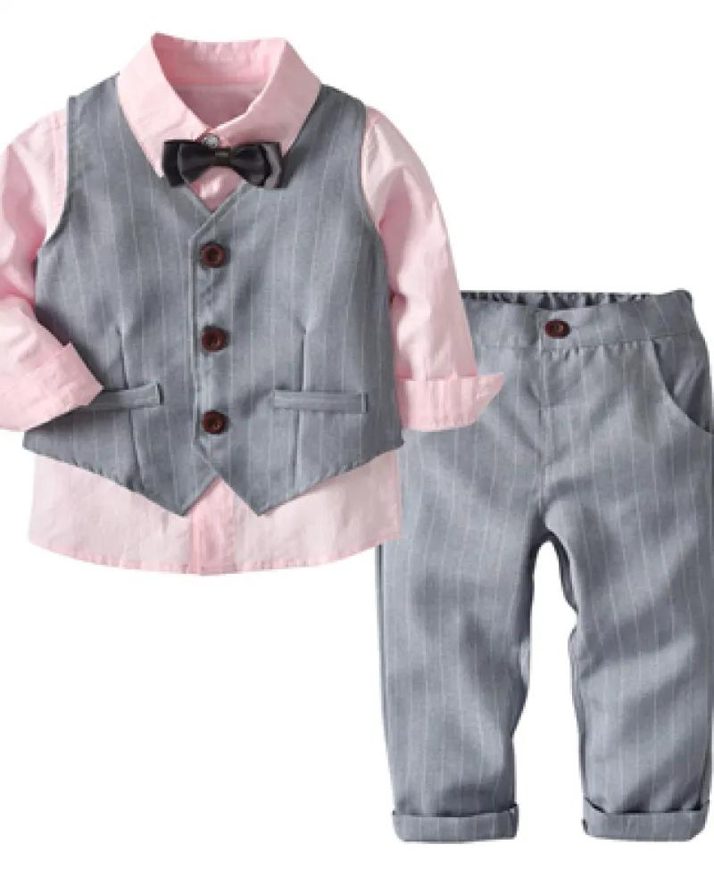 Ragazzi Vestiti Set Gilet Camicia Pantaloni 3 Pezzi Bambini Abiti Bambino Bambini Abbigliamento Casual Grigio Pinkclothing Set