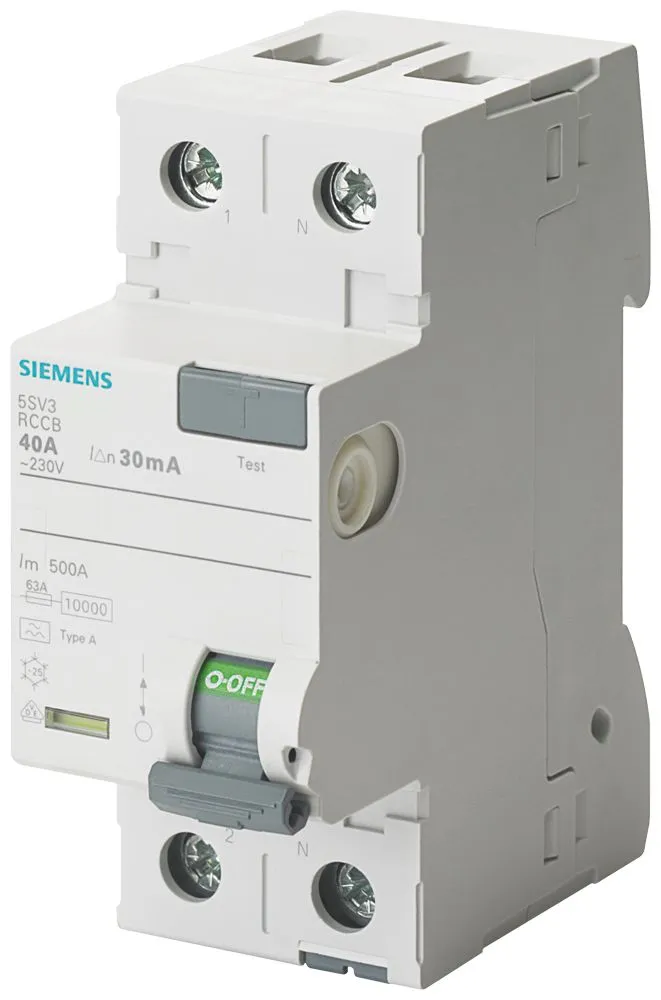 RCCB Siemens 5SV3, 2P, 40A, sensibilità 300mA, Modello F