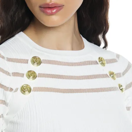 Relish BURITE half-sleeved sweater with lurex mesh stripes plus buttons plus raglan effect cut RDP2402067016 milk
