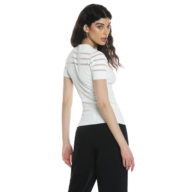 Relish BURITE half-sleeved sweater with lurex mesh stripes plus buttons plus raglan effect cut RDP2402067016 milk