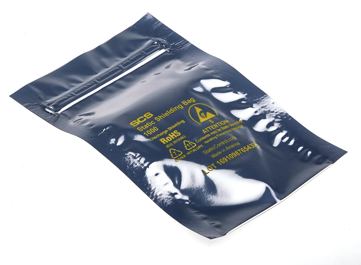 Sacchetto antistatico SCS 127mm x 76mm x 0.071mm, col. Trasparente, 100 pz.