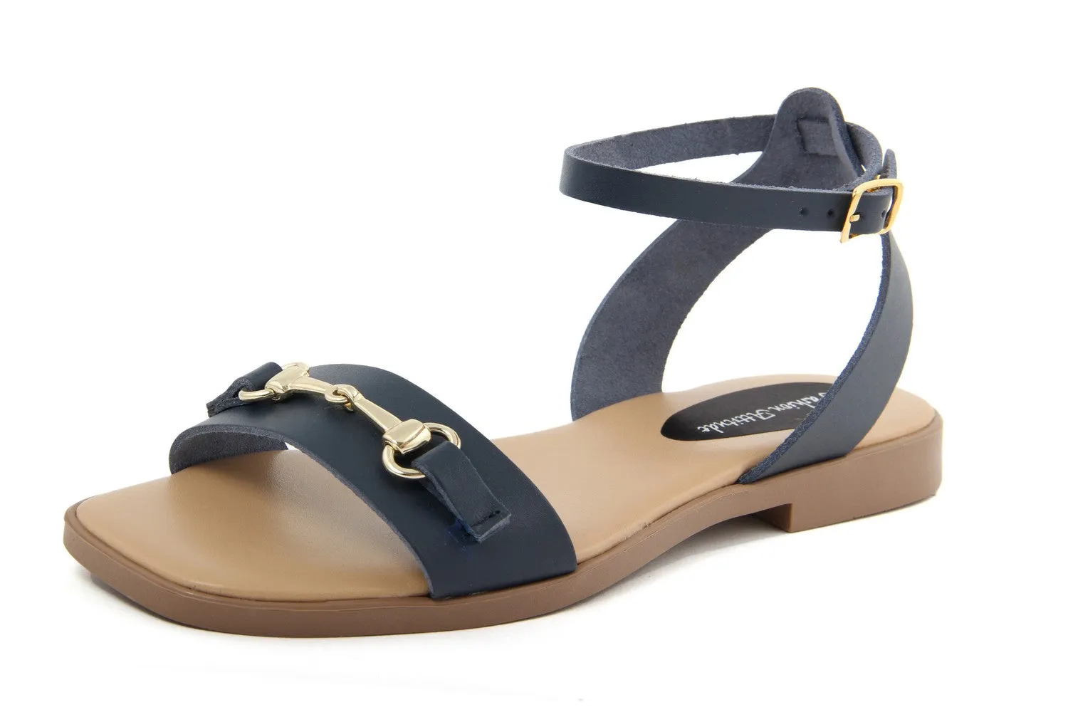 Sandali Flat Made in Italy in pelle colore Blu