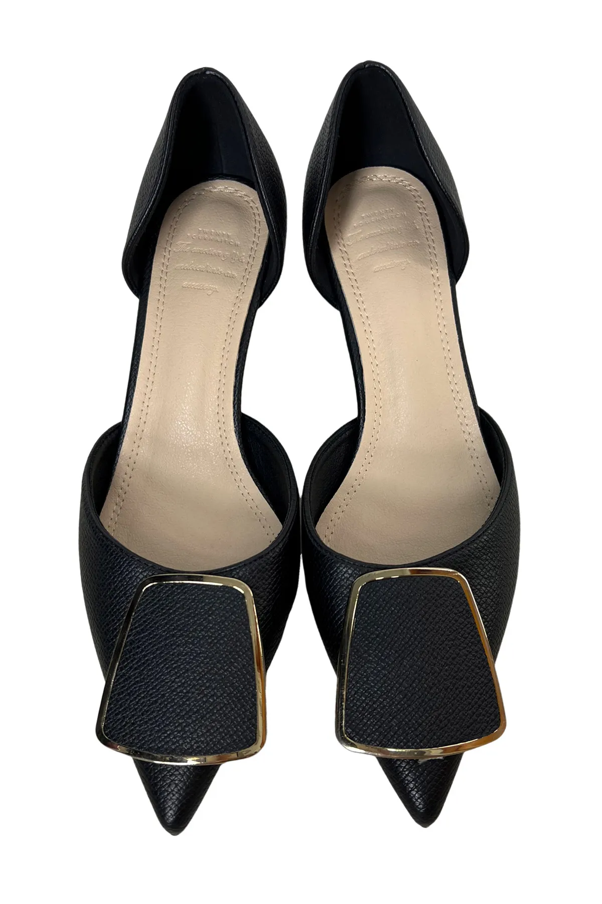 Scarpa donna decollete in pelle vegana effetto nappa con fibbia rivestita in punta e taccobasso