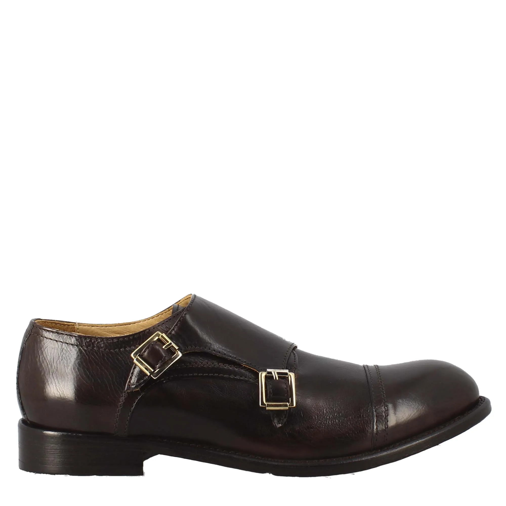 Scarpa doppia fibbia bronzo vintage elegante da uomo in pelle