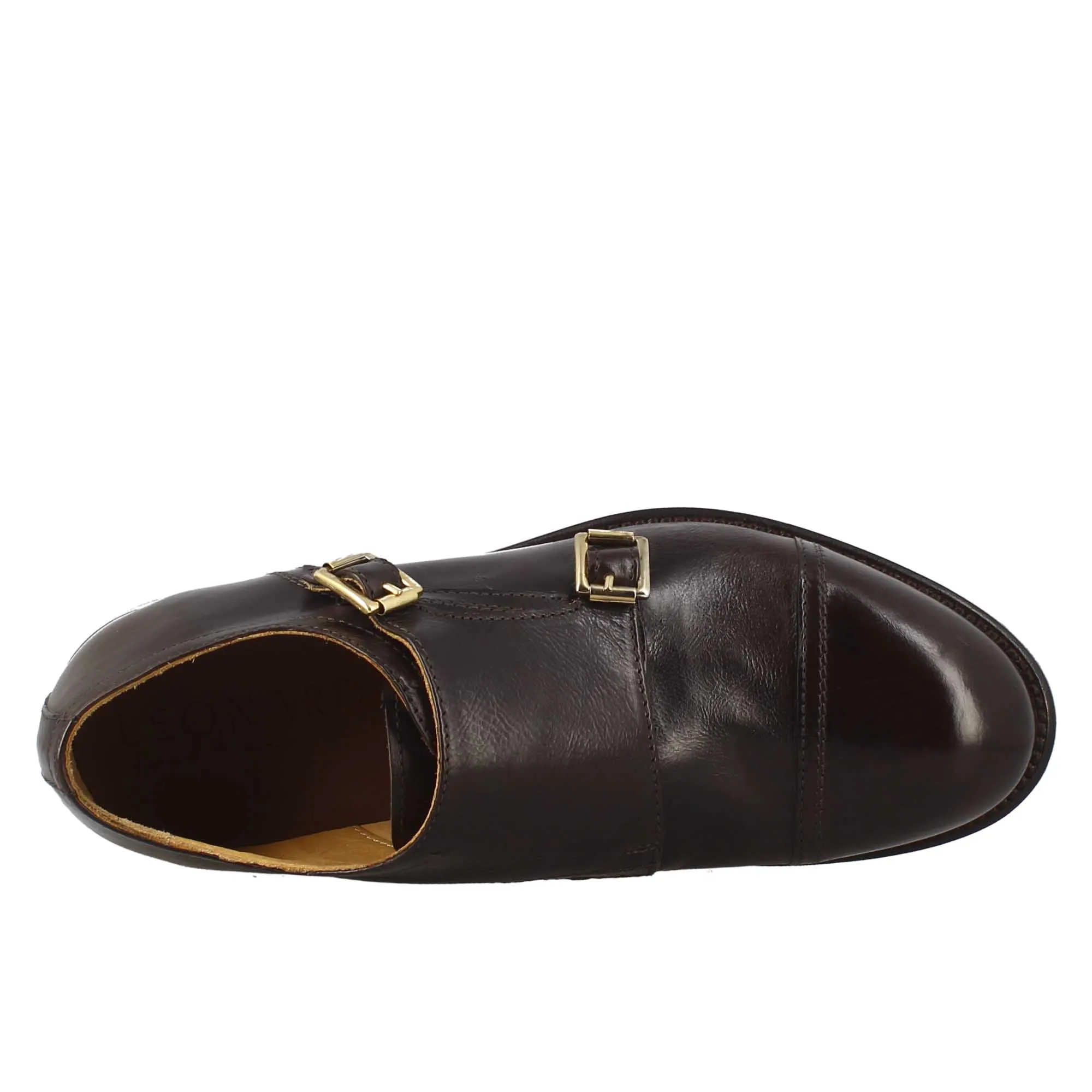 Scarpa doppia fibbia bronzo vintage elegante da uomo in pelle