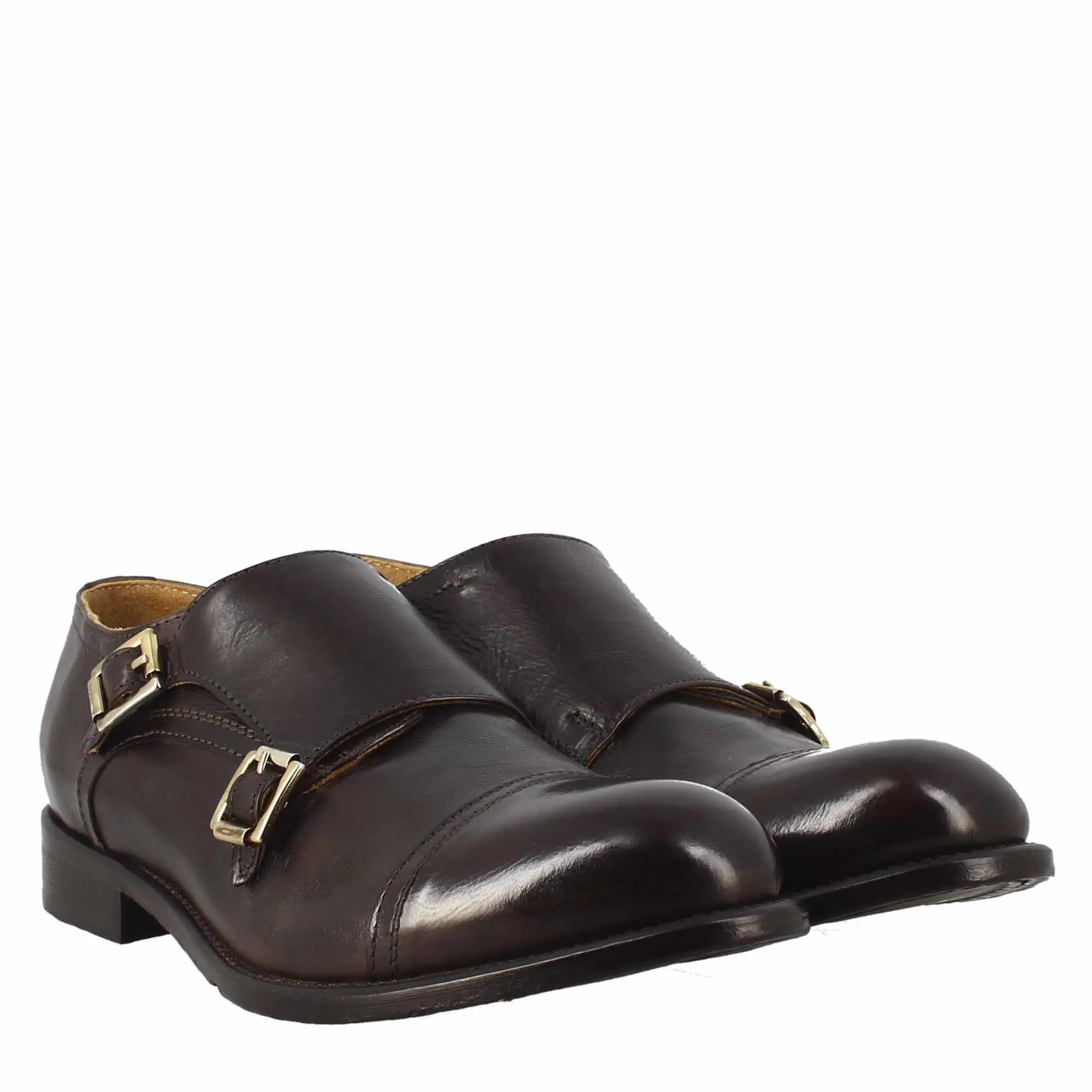 Scarpa doppia fibbia bronzo vintage elegante da uomo in pelle