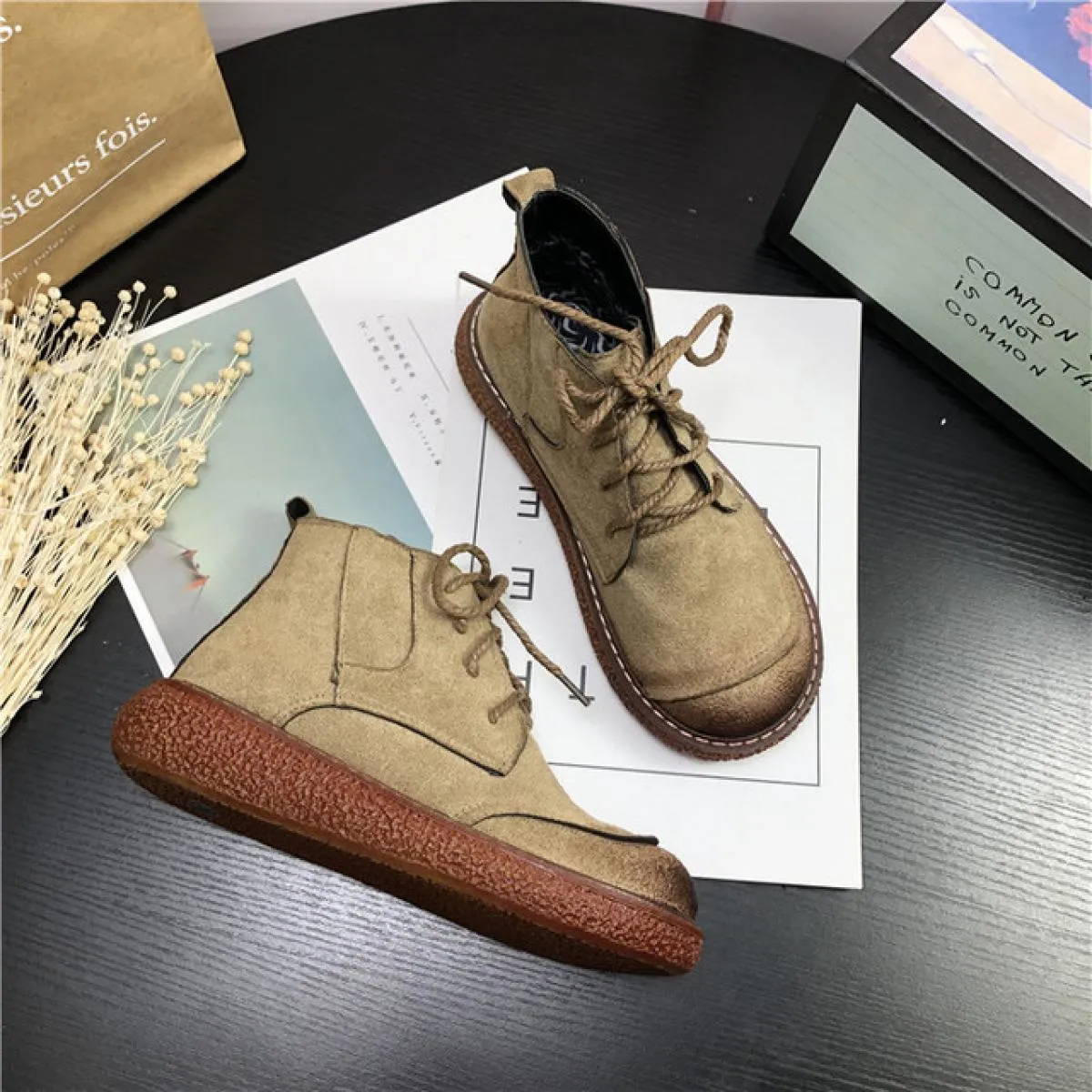 Scarpe da bambola con testa grande retrò originali suola spessa stringate stivali corti casual stivali da donna stivaletti lette