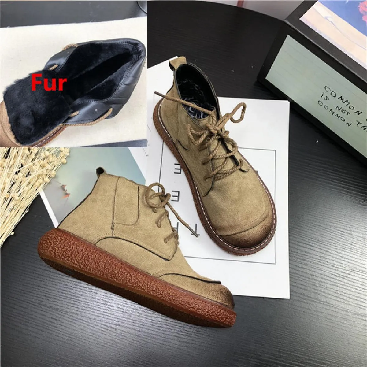 Scarpe da bambola con testa grande retrò originali suola spessa stringate stivali corti casual stivali da donna stivaletti lette