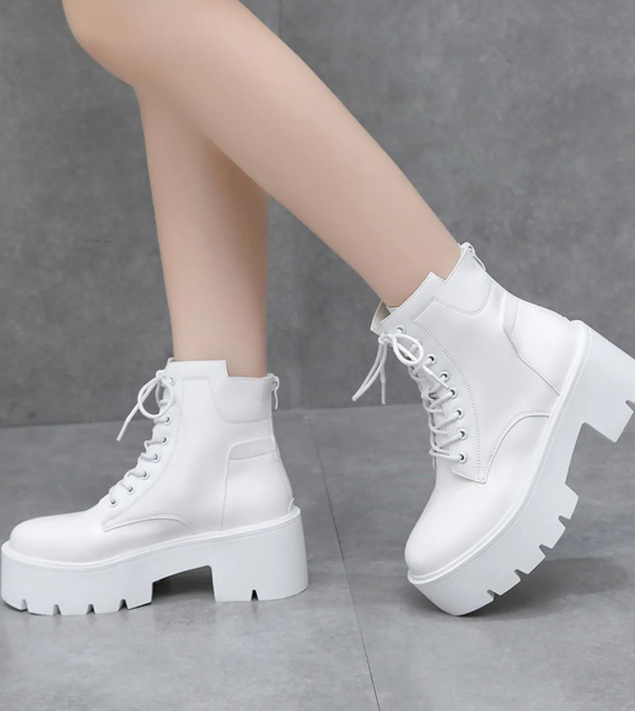 Stivaletti da donna Zip Stringate Punta quadrata Stivali da donna Fondo spesso Antiscivolo Tacchi alti Scarpe da donna Calzature