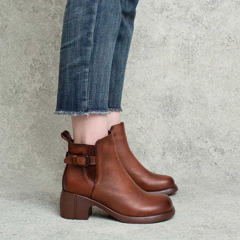 Stivali con tacco grosso in pelle casual fatti a mano da donna