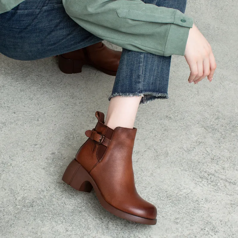 Stivali con tacco grosso in pelle casual fatti a mano da donna