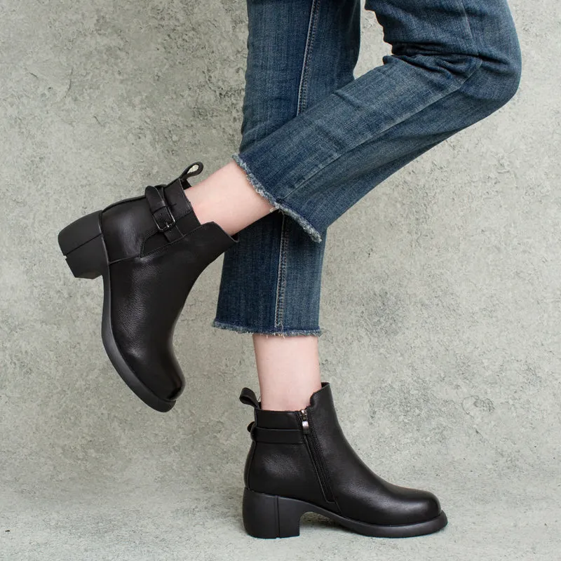 Stivali con tacco grosso in pelle casual fatti a mano da donna