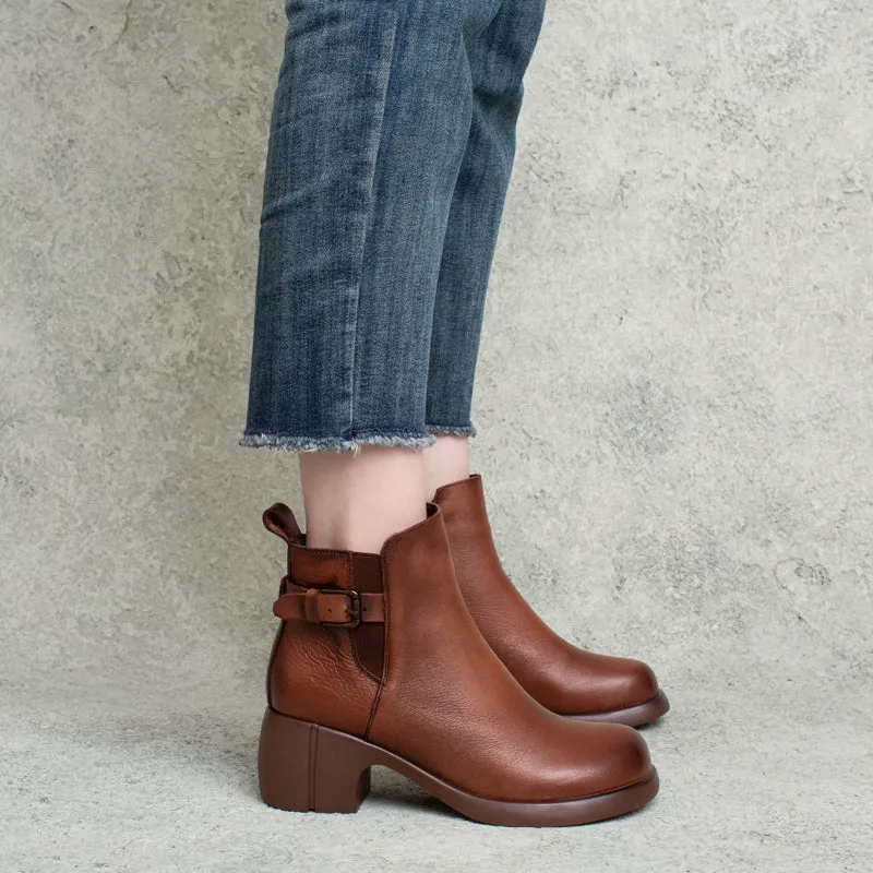 Stivali con tacco grosso in pelle casual fatti a mano da donna