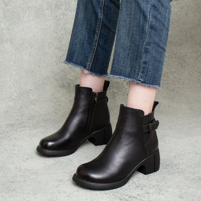 Stivali con tacco grosso in pelle casual fatti a mano da donna