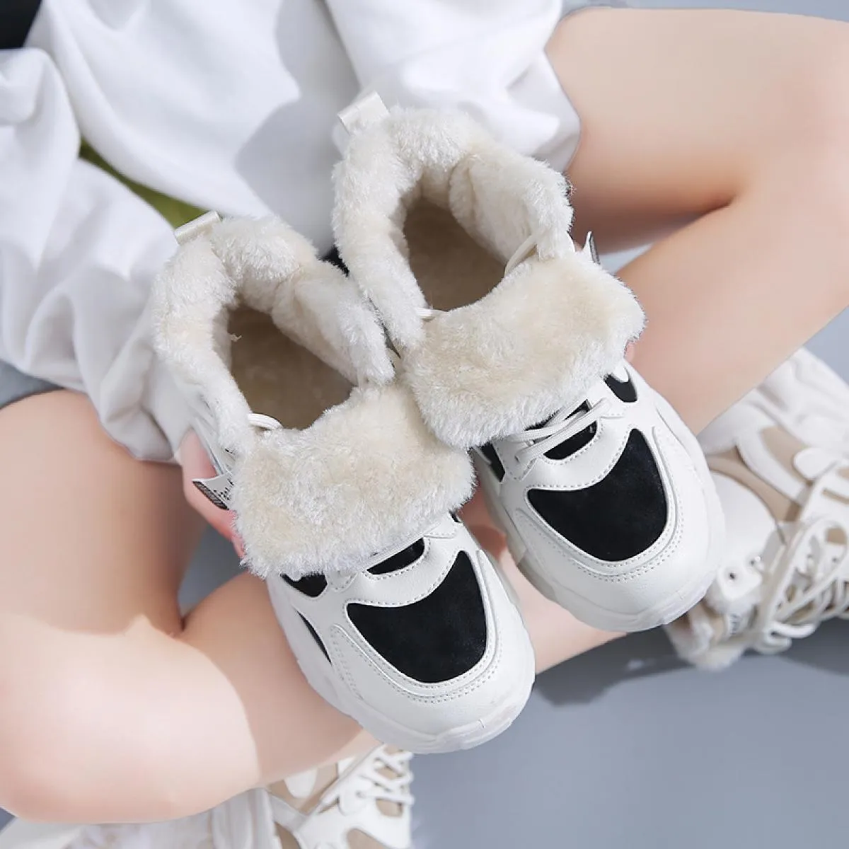 Stivali da donna con plateau Stivali da neve caldi invernali Donna Stivaletti alla caviglia in pelle scamosciata sintetica Moda