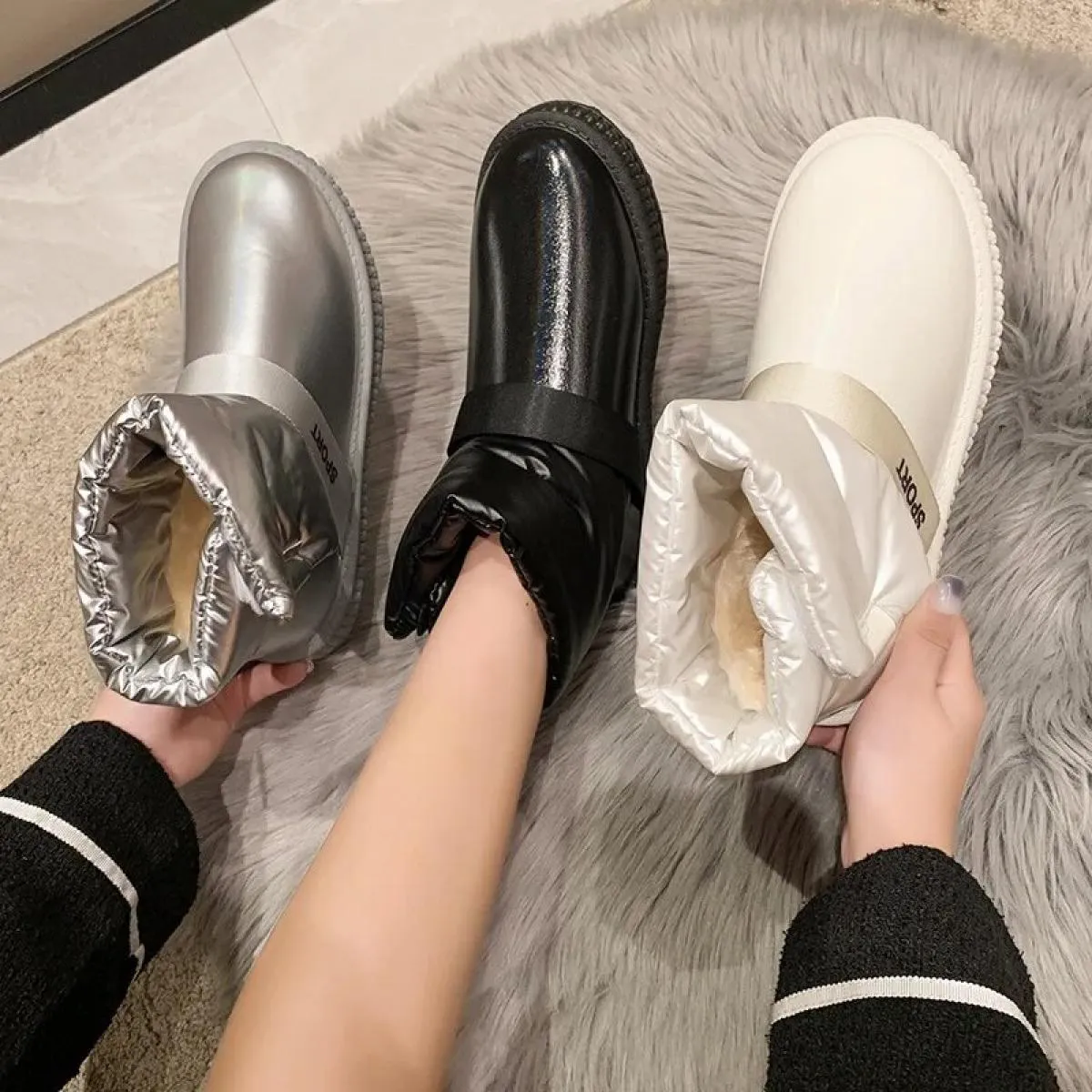 Stivali da neve da donna Stivali invernali da donna Stivaletti antiscivolo impermeabili in peluche spessi Moda Pelliccia calda S