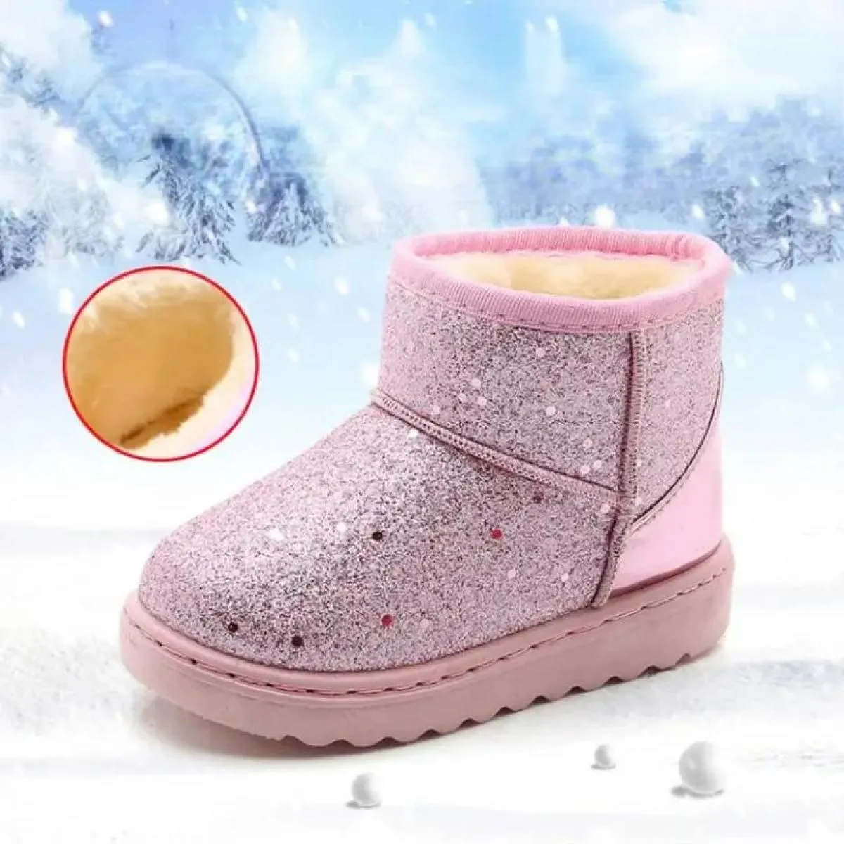 Stivali da neve per bambini 2024 Scarpe invernali calde da principessa per bambini Moda lucida suola piatta stivaletti antiscivo