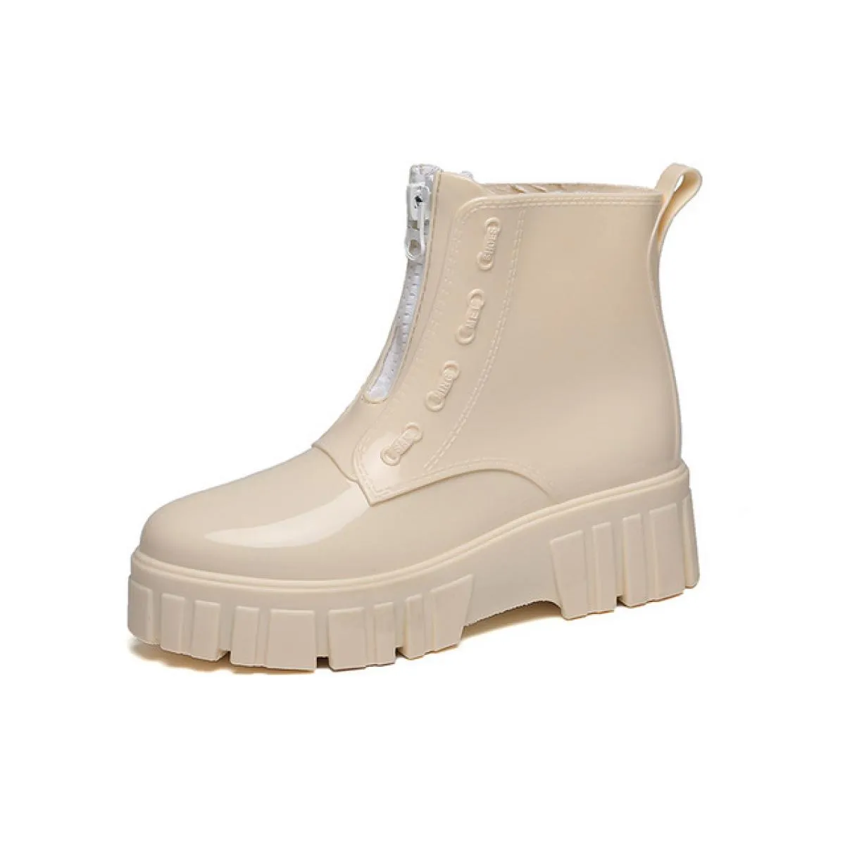 Stivali da pioggia con plateau grosso da donna Stivaletti da donna Taglio basso Punta tonda Cerniera Scarpe impermeabili Stivali