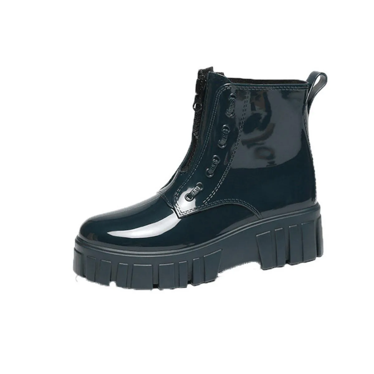 Stivali da pioggia con plateau grosso da donna Stivaletti da donna Taglio basso Punta tonda Cerniera Scarpe impermeabili Stivali