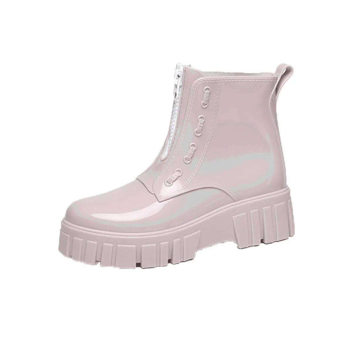 Stivali da pioggia con plateau grosso da donna Stivaletti da donna Taglio basso Punta tonda Cerniera Scarpe impermeabili Stivali