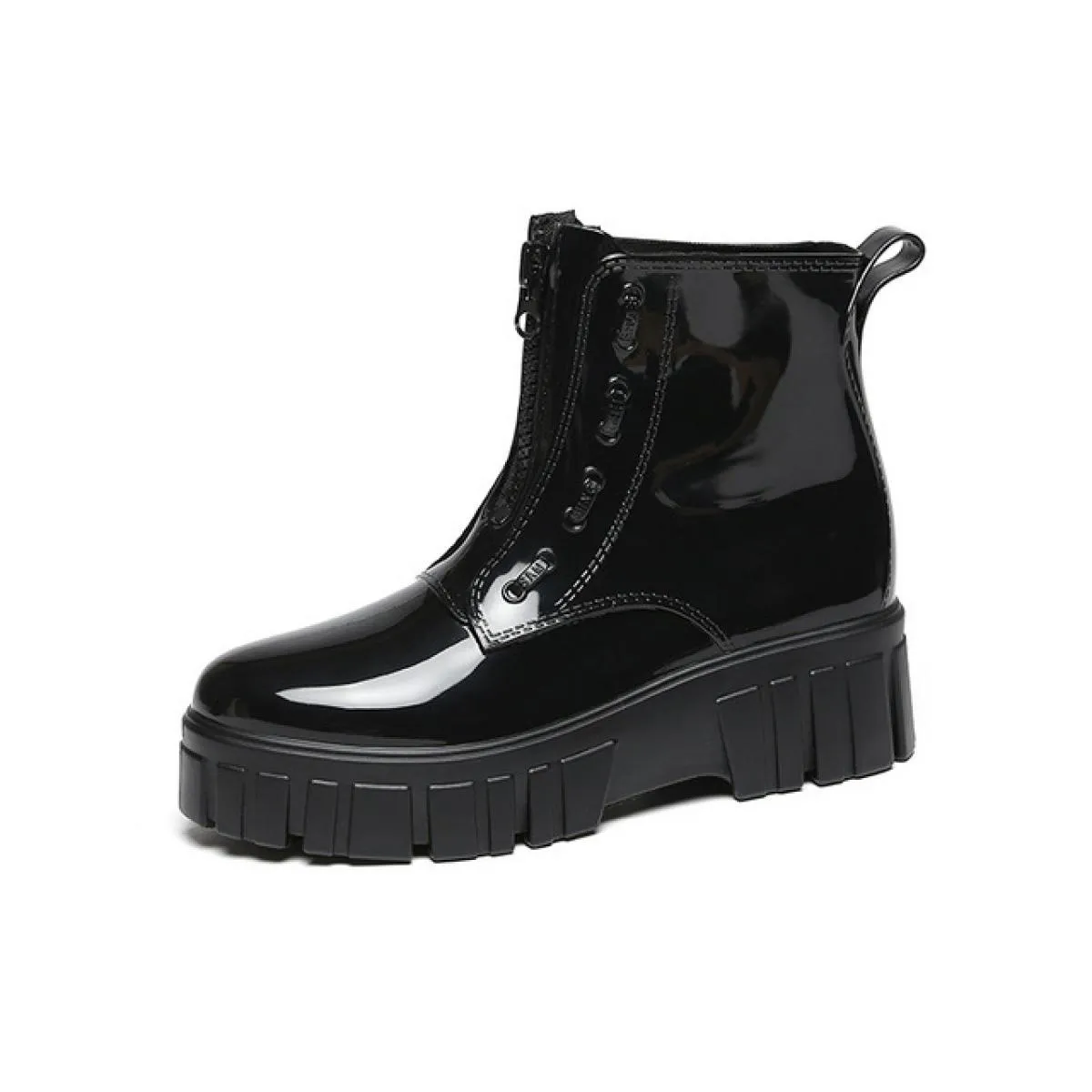 Stivali da pioggia con plateau grosso da donna Stivaletti da donna Taglio basso Punta tonda Cerniera Scarpe impermeabili Stivali