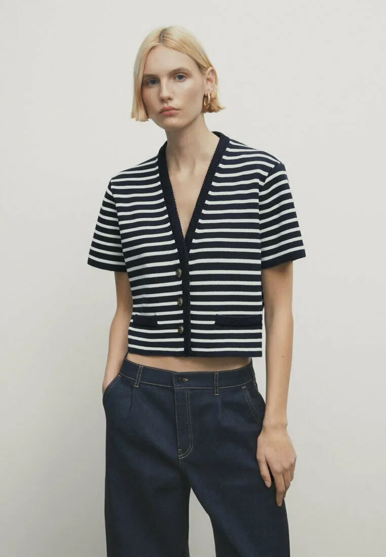 STRIPED SHORT SLEEVE V-NECK - Cardigan