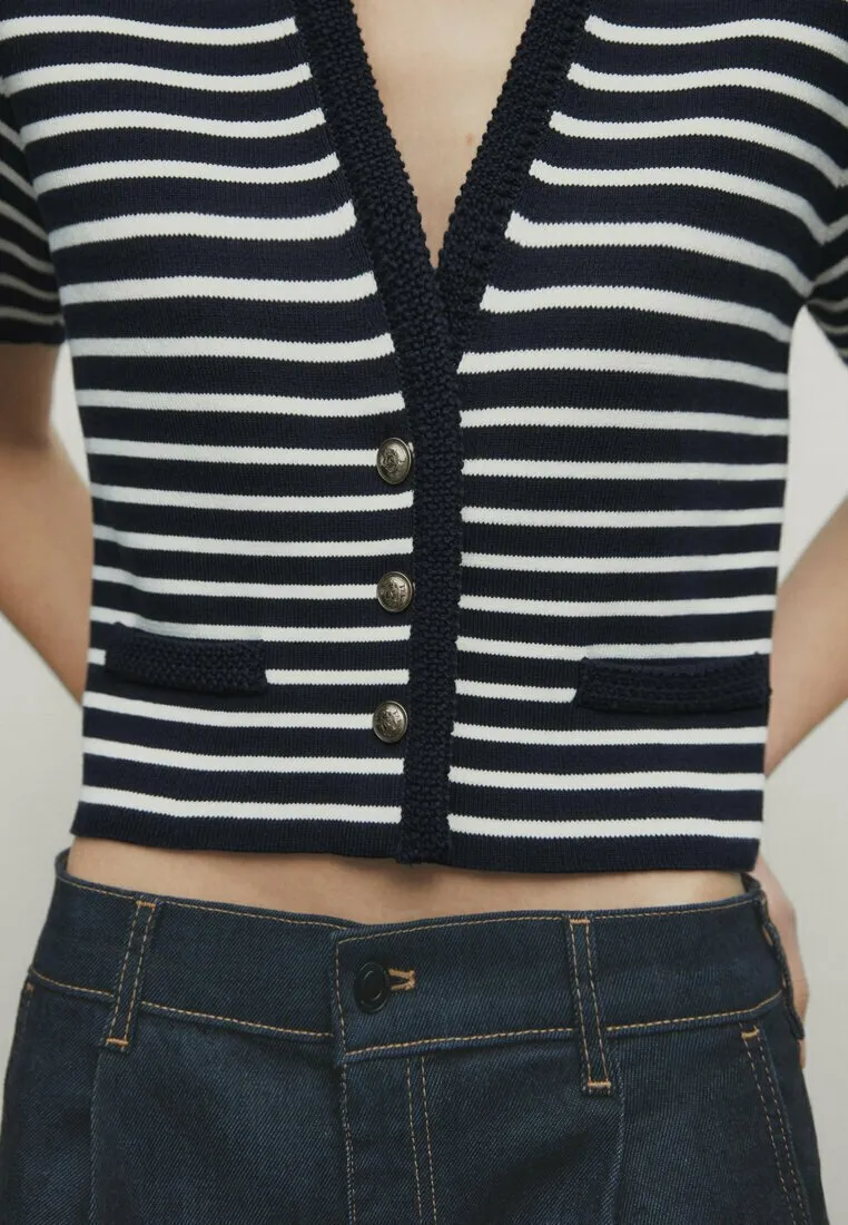 STRIPED SHORT SLEEVE V-NECK - Cardigan