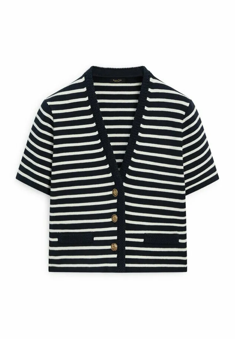 STRIPED SHORT SLEEVE V-NECK - Cardigan
