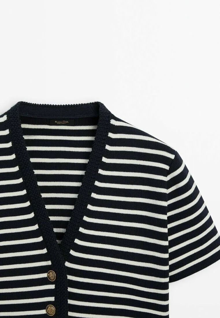 STRIPED SHORT SLEEVE V-NECK - Cardigan