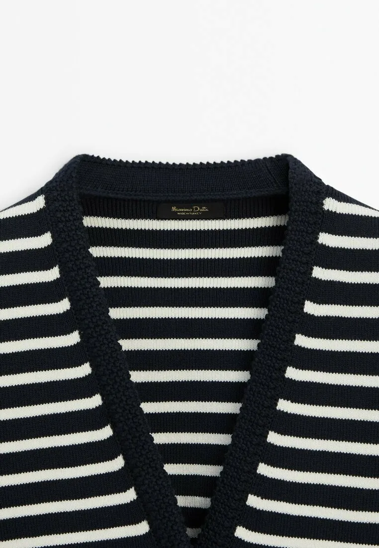 STRIPED SHORT SLEEVE V-NECK - Cardigan