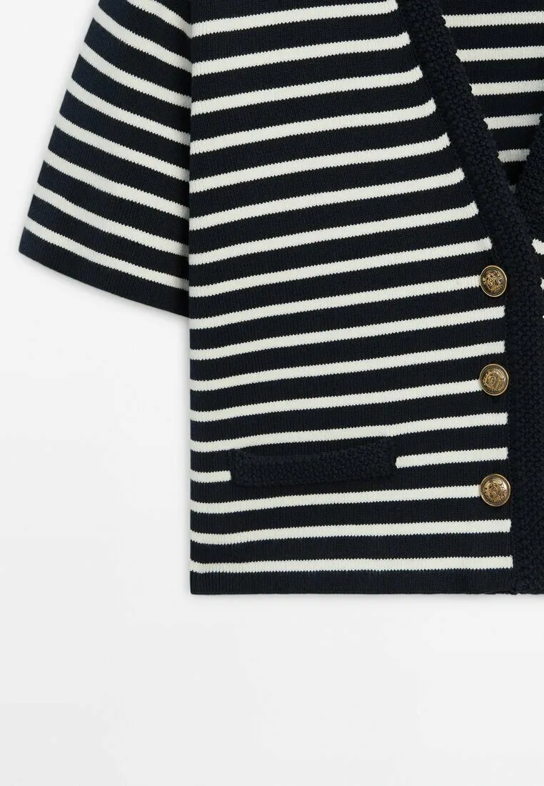 STRIPED SHORT SLEEVE V-NECK - Cardigan