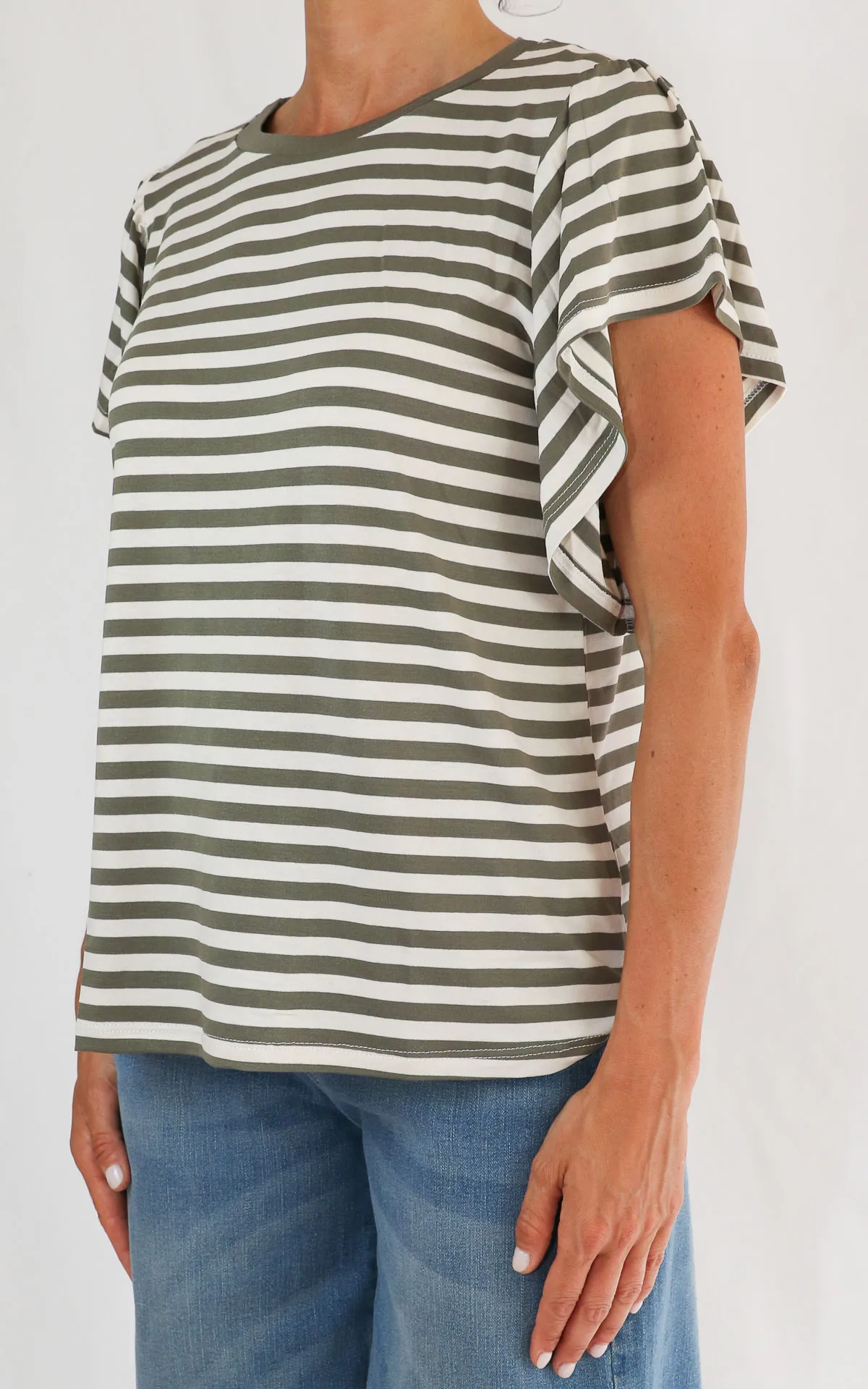 SUSYMIX – Maglia riga manica volant – VERDE MILITARE