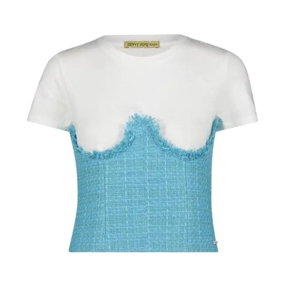  T-SHIRT DENNY ROSE. BIANCO/CIELO 