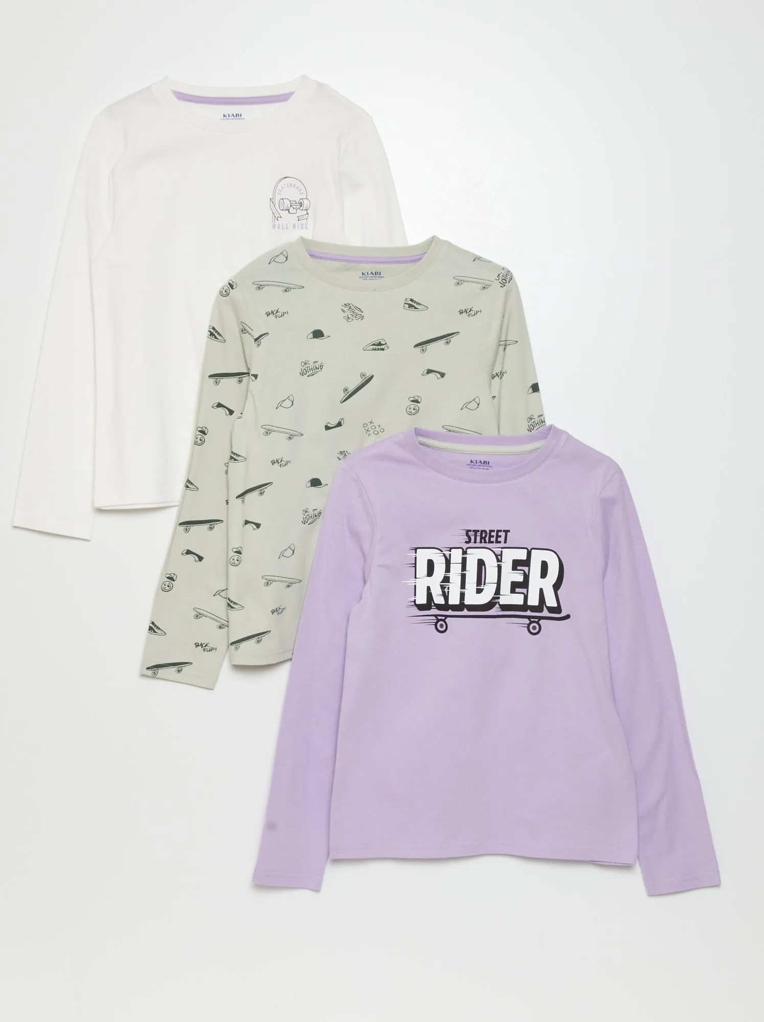 T-shirt in jersey a maniche lunghe Set di 3 - VIOLA