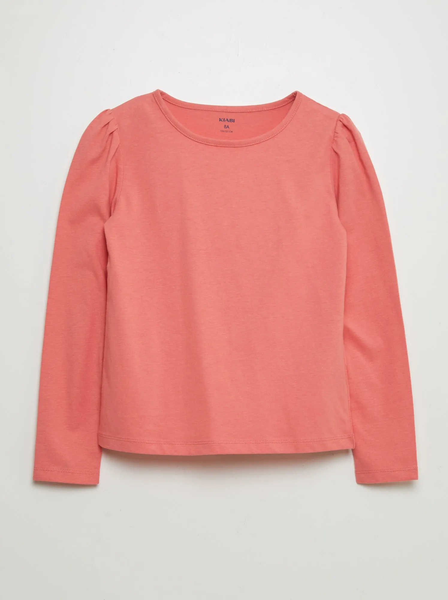 T-shirt tinta unita con spalle arricciate - ROSA