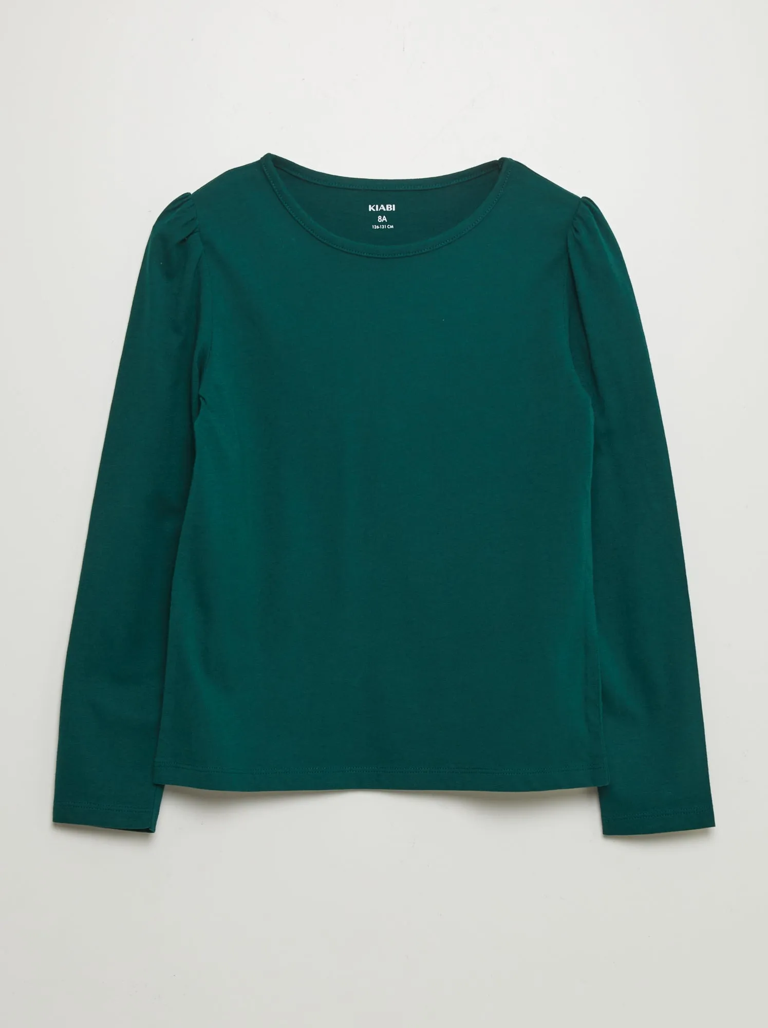 T-shirt tinta unita con spalle arricciate - VERDE