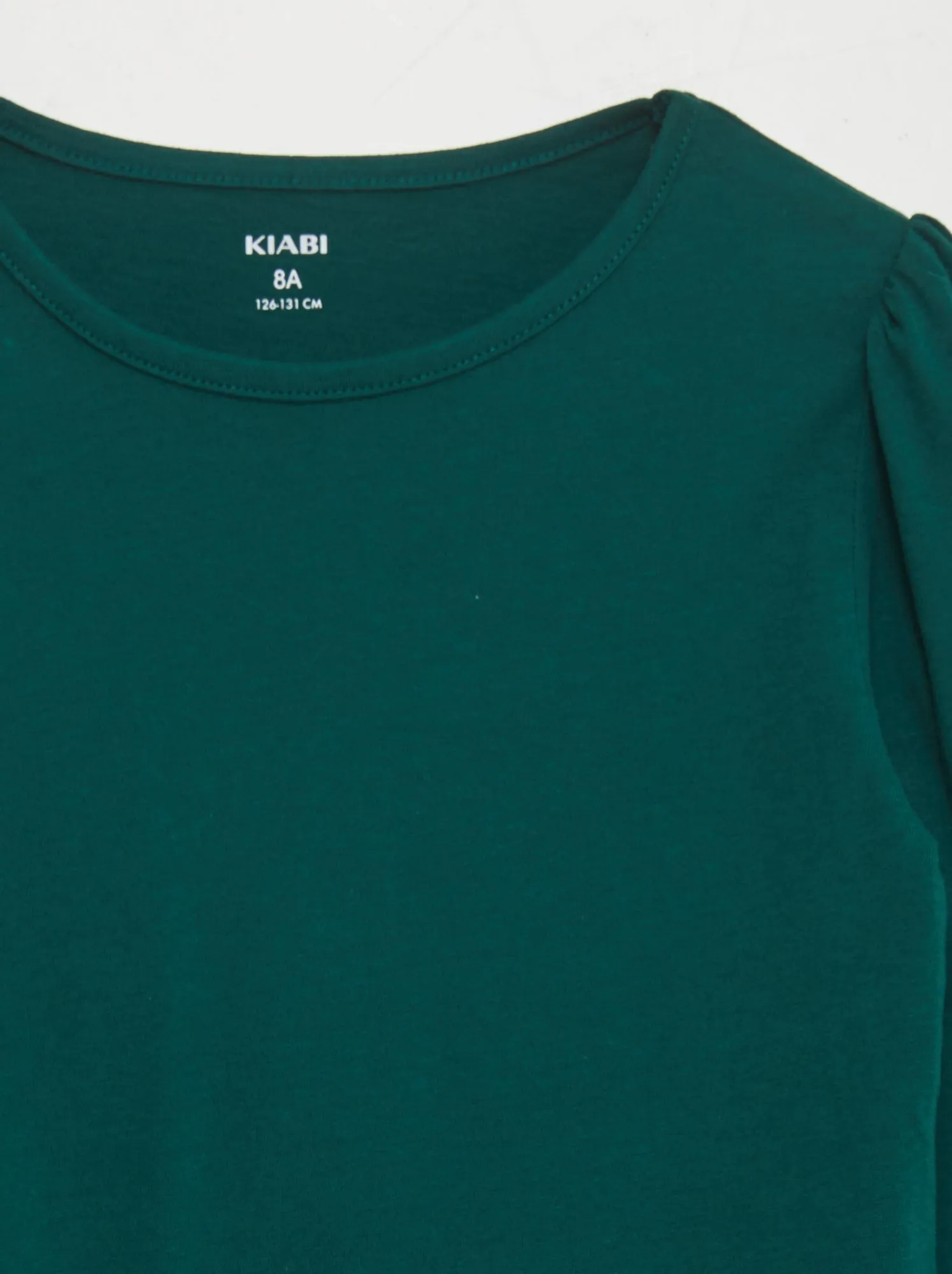 T-shirt tinta unita con spalle arricciate - VERDE