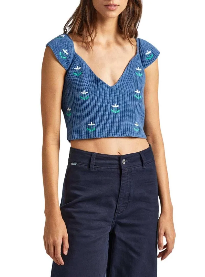 Top Pepe Jeans Greer Blu per Donna