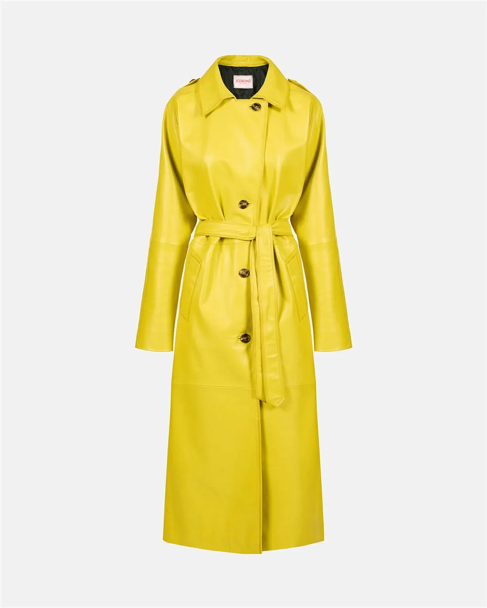 Trench in pelle con dettaglio patch ricamato