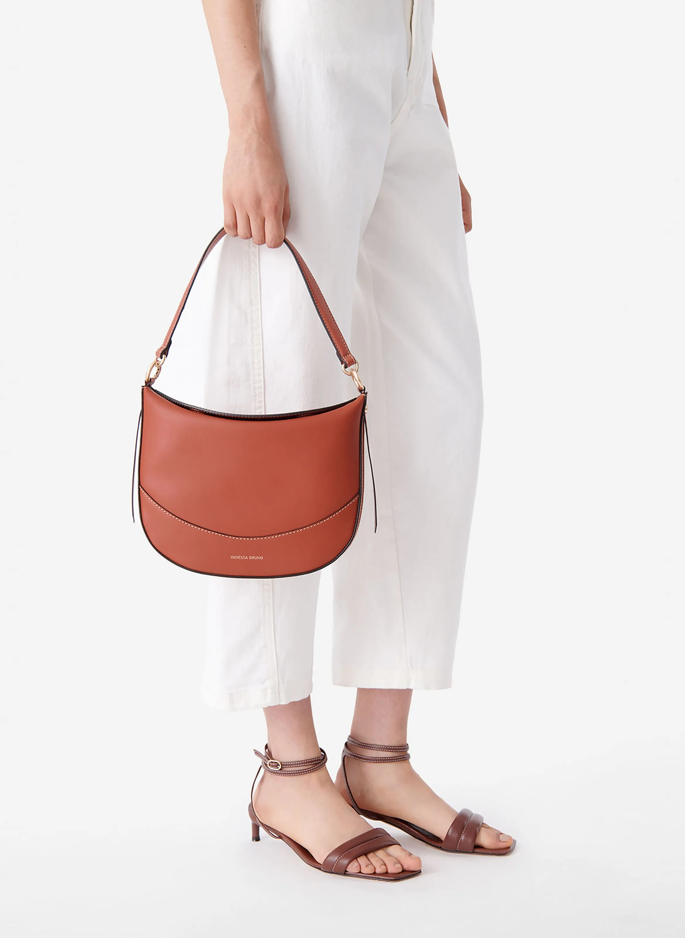  VANESSA BRUNO   DAILY BAG MM - Borsa a mano con tasche in pelle | Marrone