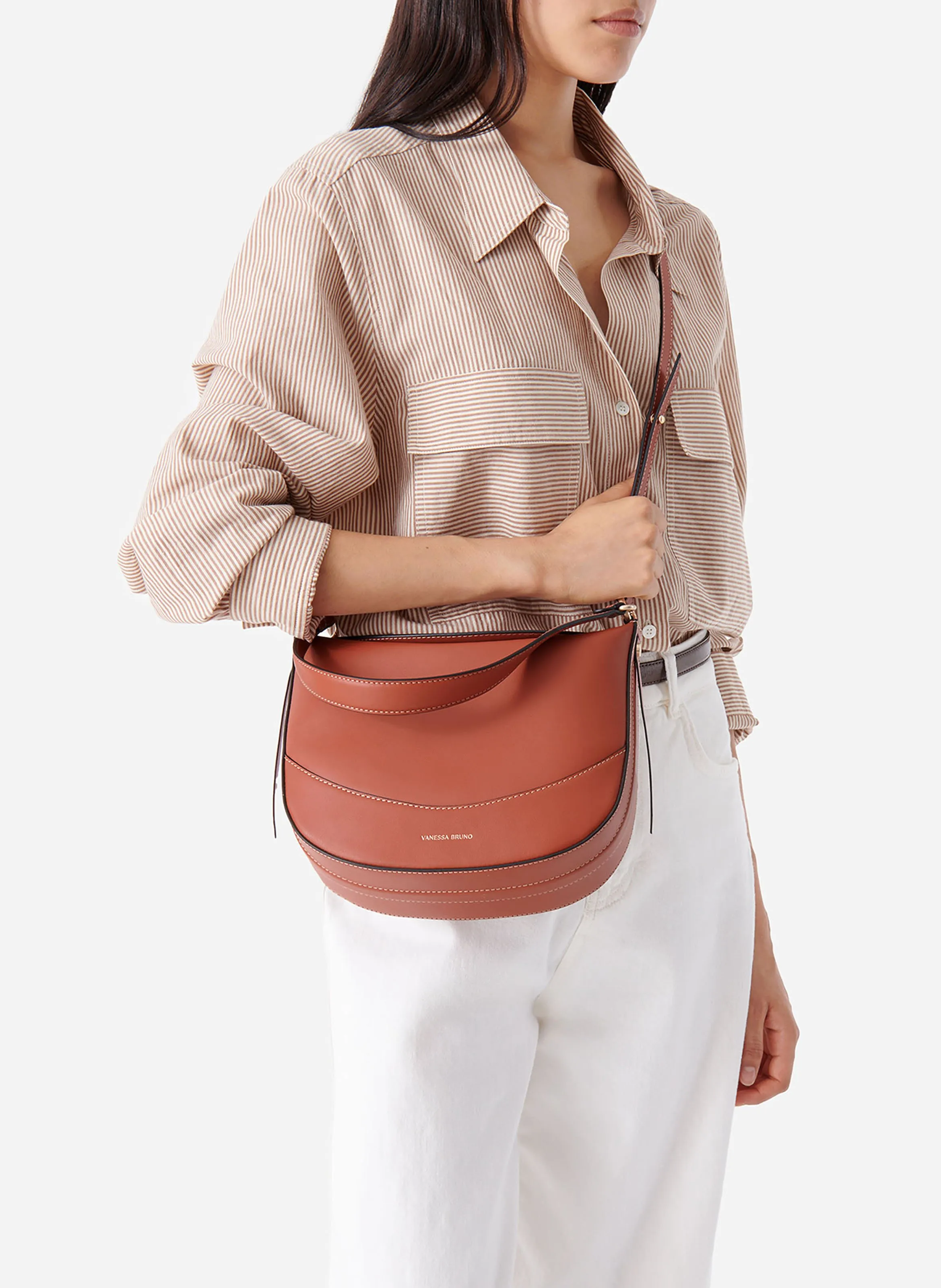  VANESSA BRUNO   DAILY BAG MM - Borsa a mano con tasche in pelle | Marrone