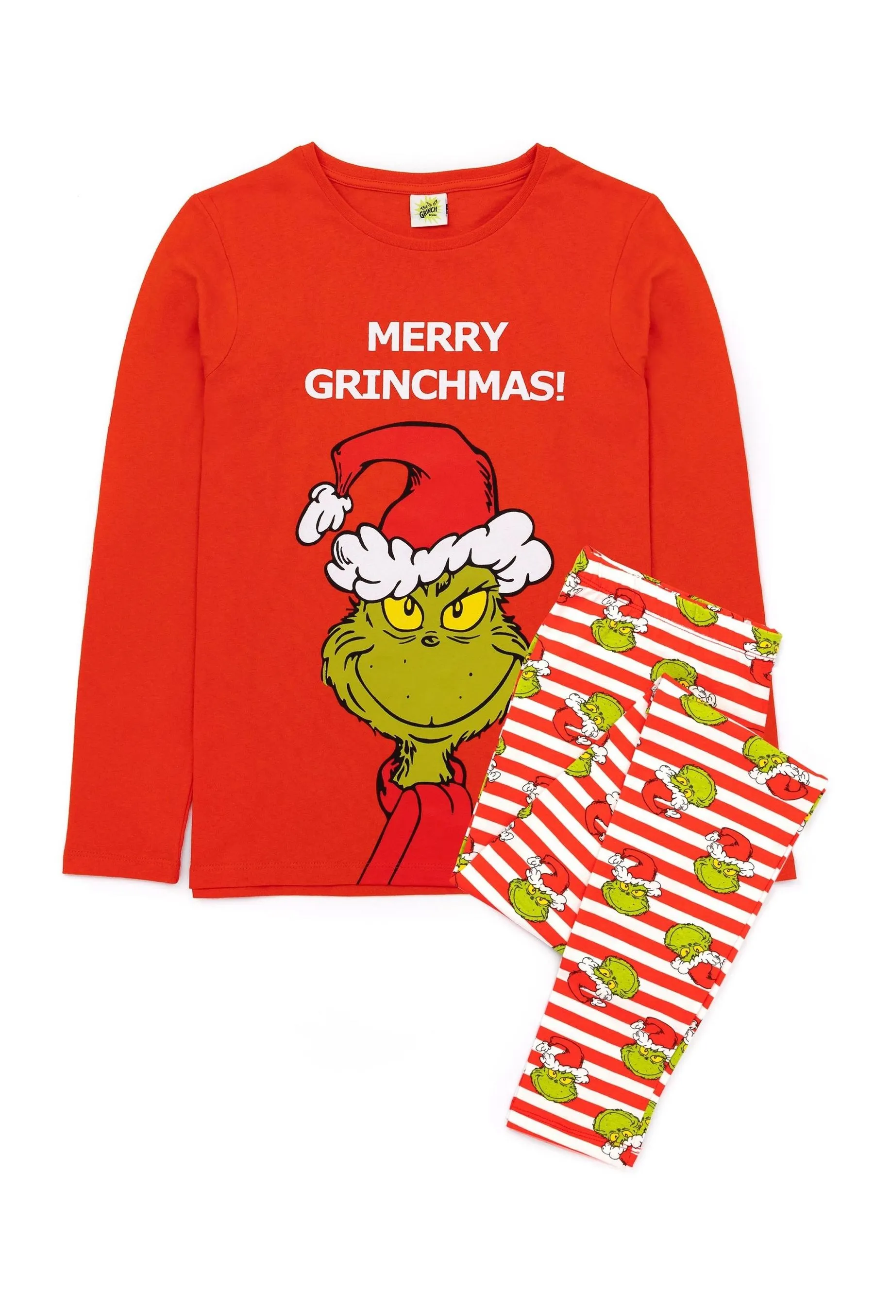 Vanilla Underground The Grinch Unisex Merry Grinchmas Slogan Long Sleeve Long Leg 100% Cotton Pyjama Set    