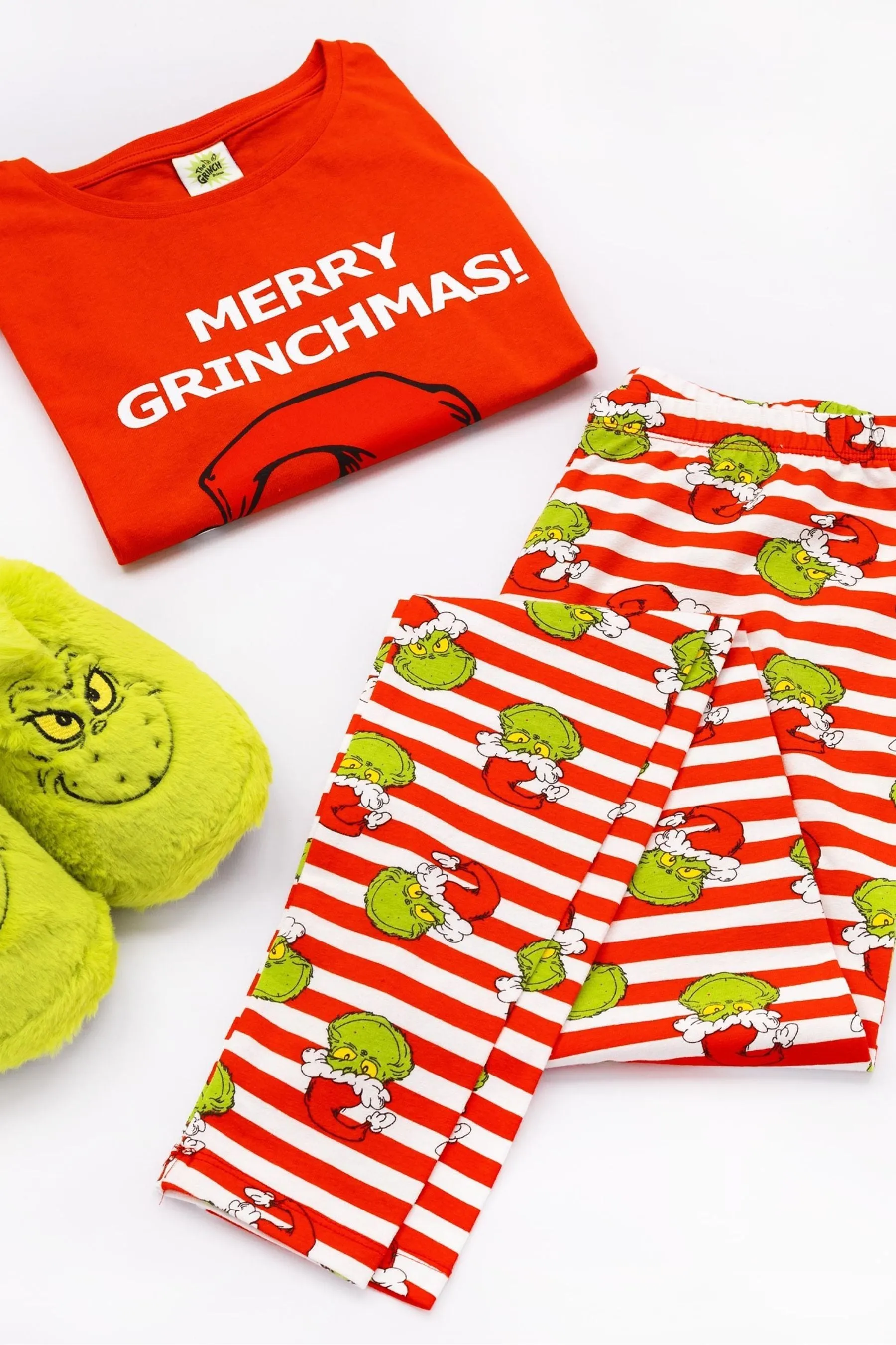 Vanilla Underground The Grinch Unisex Merry Grinchmas Slogan Long Sleeve Long Leg 100% Cotton Pyjama Set    