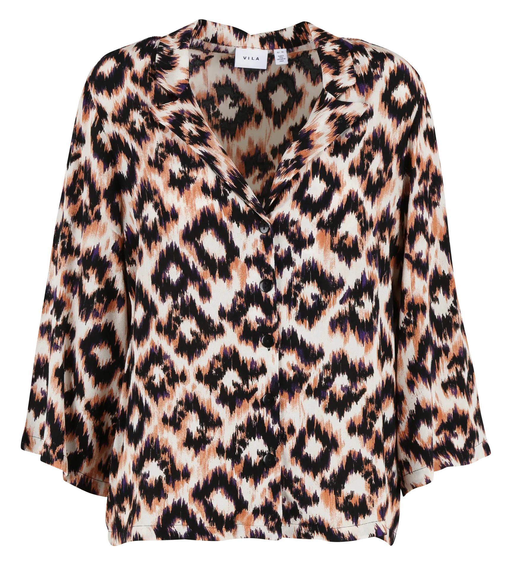  VILA   GEMMA - Camicia con colletto cubano stampata in crêpe di viscosa | Beige