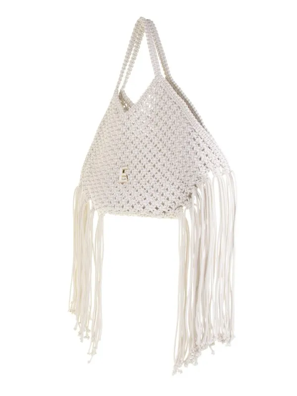 White Rina shopping bag in woven cotton