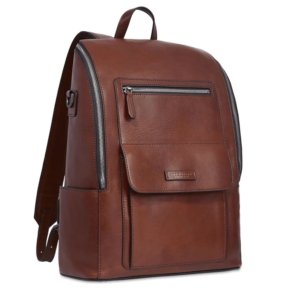 Zaino Uomo con Zip THE BRIDGE linea Alberto in Pelle Marrone