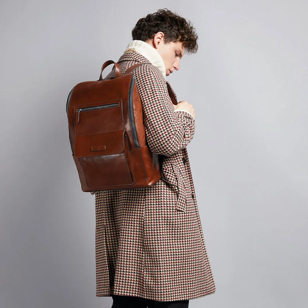 Zaino Uomo con Zip THE BRIDGE linea Alberto in Pelle Marrone